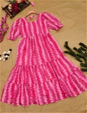 Pink Color Zig Zag Maxi Long Dress - XXL