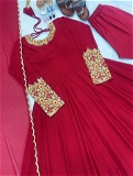 Anarkali Gown with Bottom and Dupatta Set - Brick Red
