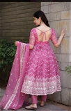 Pink Color Organza Gown With Dupatta - M