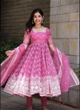 Pink Color Organza Gown With Dupatta - M