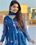 Blue Color Floral Gown With Dupatta - XL