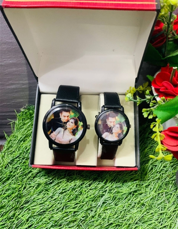 Couple Watch Combo With Photo Print - Black