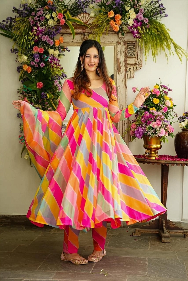 Multicolor Digital Printed Anarkali Suit - L