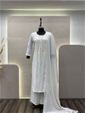 White Color Cotton Thread Work Plazzo Suit - M