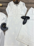 White Color Cotton Thread Work Plazzo Suit - XXL