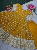 Designer Embroidery Sequence Work Anarkali Suit - Gold, M