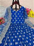 Designer Embroidery Sequence Work Anarkali Suit - Blue, L