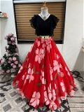 Ready To Wear Crop Top Floral Lehenga Choli - Red