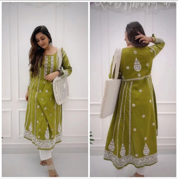 Cotton Thready Embroidery Work Suit - L