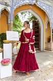 10 mtr Heavy Flair Anarkali Gown With Bottom And Dupatta Set - Maroon