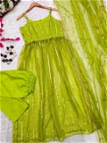 Beautiful Foil Work Organza Suit - Neon Green, XXL