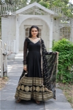 Heavy Embroidery Work Gown With Lace Work Dupatta - Black, L