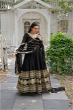 Heavy Embroidery Work Gown With Lace Work Dupatta - Black, XXL