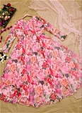 Organza Floral Gown With Dupatta Set - L