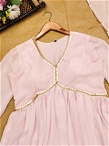 Pink Gota Work Gown And Dupatta Set - L