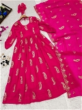 Rani Color Embroidery Work Gown With Dupatta - M