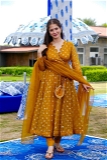 Mustard Color Embroidery Work Gown With Dupatta - L