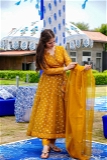 Mustard Color Embroidery Work Gown With Dupatta - XL