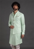 Arjan Dugal Green Chanderi Silk Bundi And Kurta Set - M, White