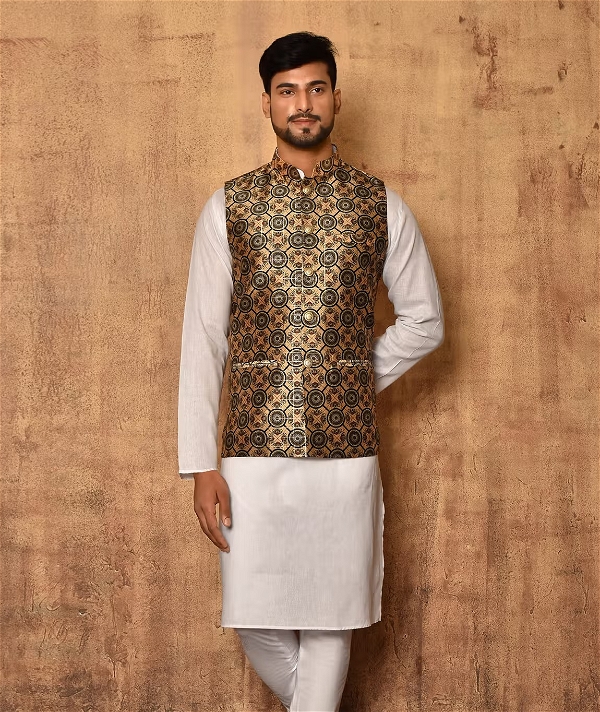 Multi Color Art Silk Mandala Print Nehru Jacket