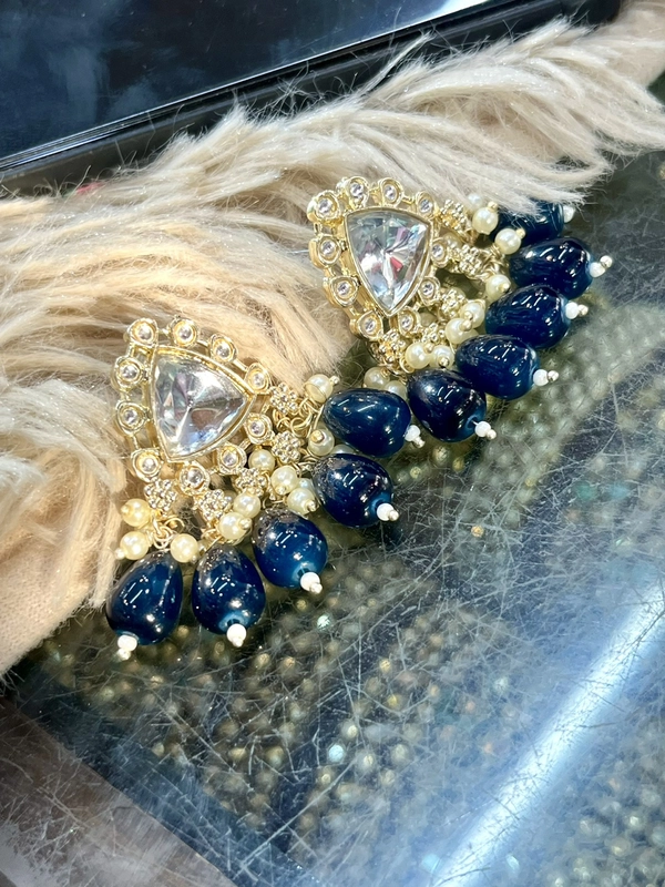 Kundan Small Earing  - Navy Blue, Tickle Me Pink