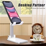 Tabletop Telescopic Universal Mobile and Tablet Holder with Multi Angle Adjustment, Super Compact Design (Pearl White)