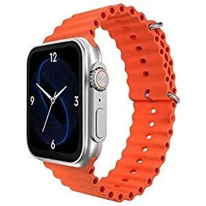 Zebronics ICONIC ULTRA AMOLED Smart watch with Calling Bluetooth 5.1, 1.78" (4.5cm) Large 2.5D screen, Voice assistant, Always ON Display, Built-in rechargeable battery & Female health- Silver+Orange