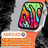 Zebronics ICONIC ULTRA AMOLED Smart watch with Calling Bluetooth 5.1, 1.78" (4.5cm) Large 2.5D screen, Voice assistant, Always ON Display, Built-in rechargeable battery & Female health- Silver+Orange