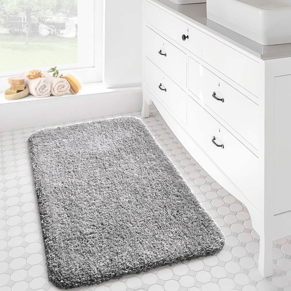 Color 40 X 60cm Microfiber Soft Bath Mat, Non-slip Bathroom Mats  Machine-washable, Shower Water Absorbent Bath Rug Durable Floor Mats (grey)