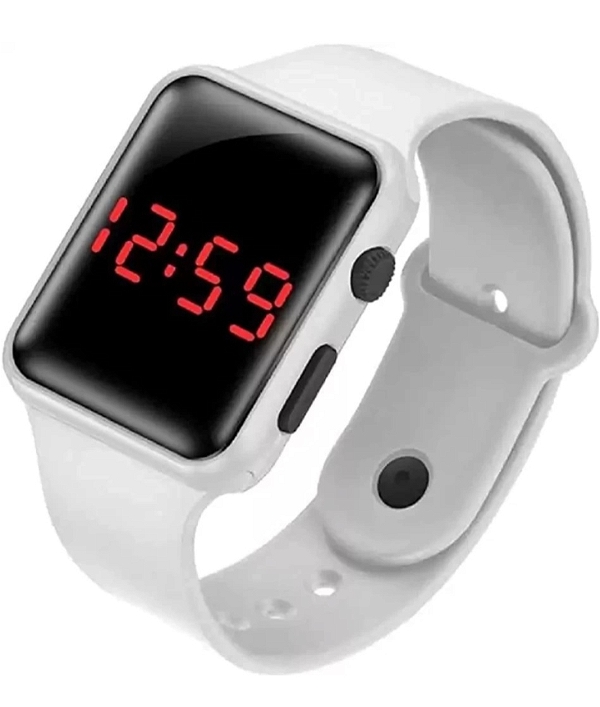 Digital Square Dial Day Date Calendar White Led Watch For Boys - White