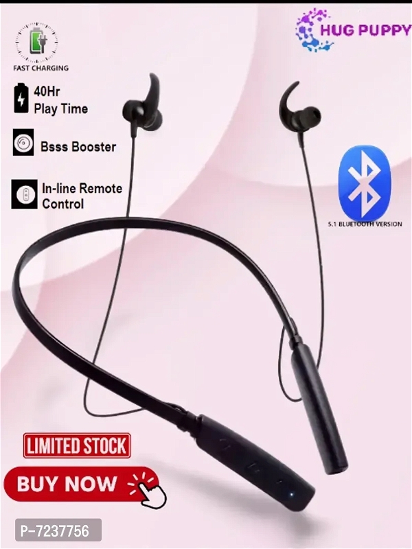 HUG PUPPY HIGH BASS Bluetooth Neckband HIFI SOUND Wireless Bluetooth Headset (Black, In the Ear) - Black, Free Delivery