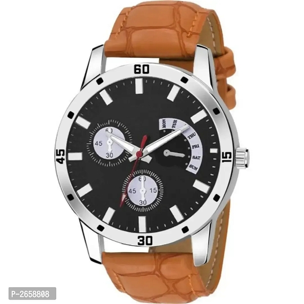 New Brown Synthetic Leather Analog Wrist Watch for Men - Brown