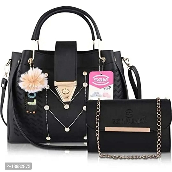 SGM FASHION PU Leather Combo of Handbag  Sling Bag and Wristlet Purse For Women and Girls (3pcs Set) (Black) - Black, Free Delivery, Free Size
