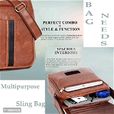 Stylish Fancy Unisex Synthetic Leather Sling And Cross-Body Bag For Multi-Purpose Use For Men - Brown, Free Delivery