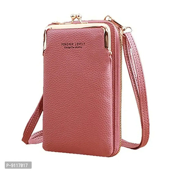 SYGA Women Phone Bag Ladies Wallet PU Leather Cell Phone Purse Mini Shoulder Bag with Strap Card Slots (Dark Pink, Forever Lovely) - Forever Lovely, Free Delivery, Pink Flamingo