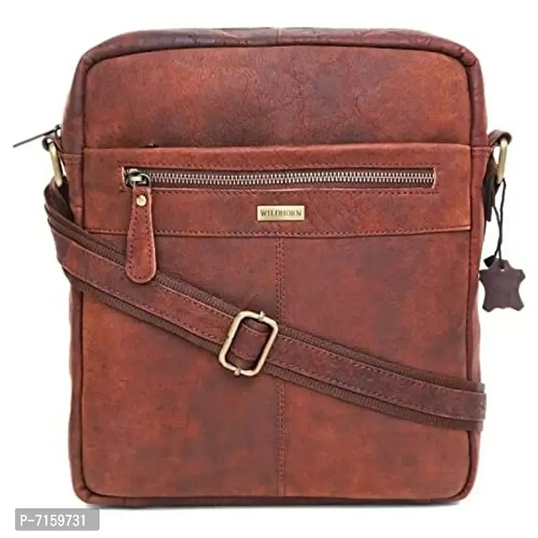WildHorn Urban Edge Leather Messenger Bag for Men (Brown, Dimension: L- 11 inch, H- 12.5 inch, W- 2.5 inch) - Brown, Free Delivery