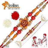 Indian Art and Crafts Handmade 1 Pcs Gujrati Designer Flower Dora Rakhi for Brother | Rakhi for Raksha Bandhan Festival | Bracelets Rakhi , Wooden Beads Pearl | Best Gift Rakhi for Brother. - Free Delivery