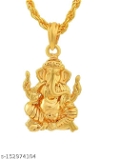 Shri Ganesh Locket Ganpati Bappa Pendant Locket for boys girls with gold plated chain for men and women Ganesh Chaturthi Special Pendant Locket - Gold, Free Delivery