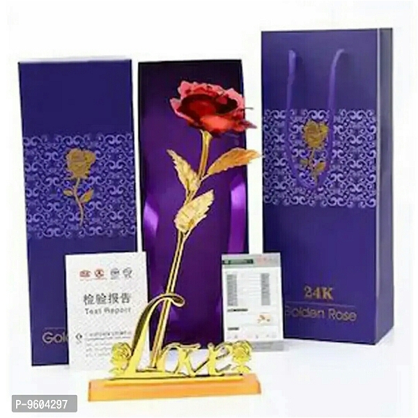 Gift Red Rose Flower With Golden Leaf With Luxury Gift Box With Beautiful Carry Bag Great Gift Idea For Your Wife, Girlfriend Or HusbAnd Color:  Red - Free Delivery