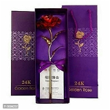 Gift Red Rose Flower With Golden Leaf With Luxury Gift Box With Beautiful Carry Bag Great Gift Idea For Your Wife, Girlfriend Or HusbAnd Color:  Red - Free Delivery