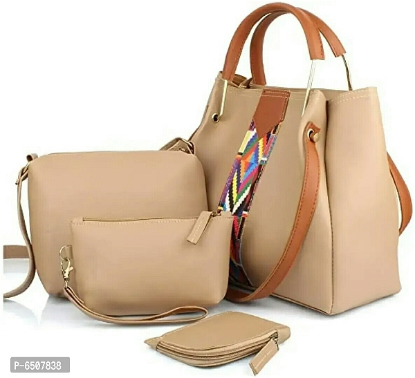 Women beige Handbag set of 3 - Regular Size, Free Delivery