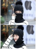 ZaySoo Women and Girls Warm Winter Knitted Hats Add Fur Lined Warm Winter Hats That Cover Face with Attached Neck Cover and Mask - Black, Free Delivery, Free Size