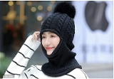 ZaySoo Women and Girls Warm Winter Knitted Hats Add Fur Lined Warm Winter Hats That Cover Face with Attached Neck Cover and Mask - Black, Free Delivery, Free Size