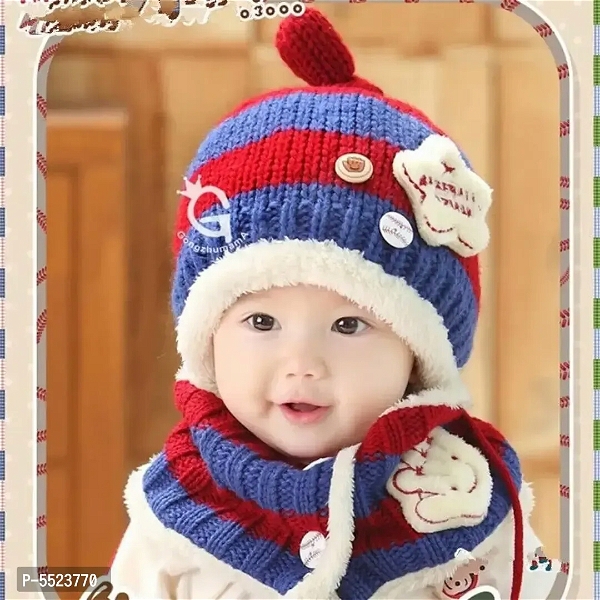 Kids Button Style Winter Cap with Muffler - Free Delivery, 1 To 2 Years