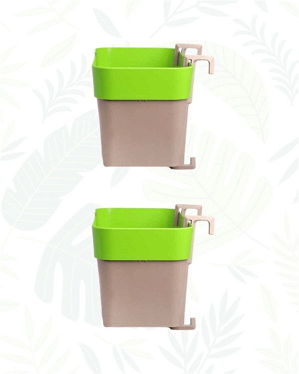 SET OF 2 ARTY RECTANGLE PLANTERS-11 In - Green & Mocca