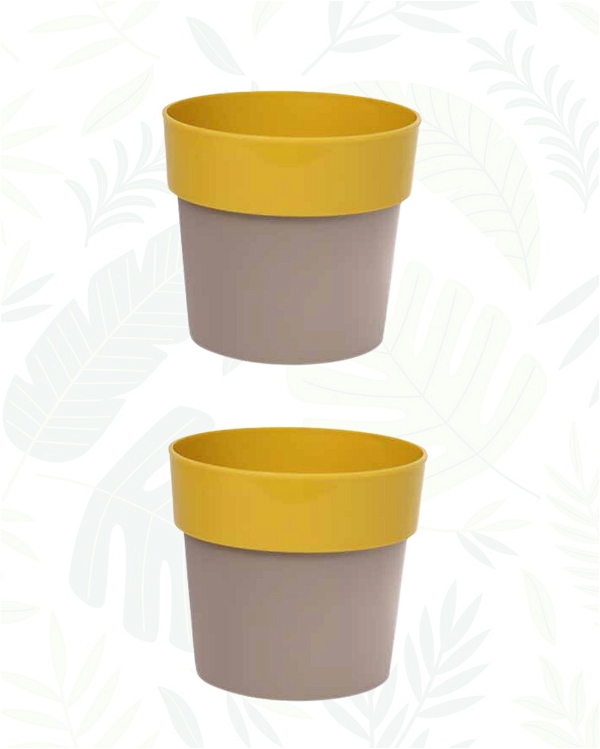 SET OF 2 ARTY ROUND PLANTERS- 4 In - Yellow & Mocca