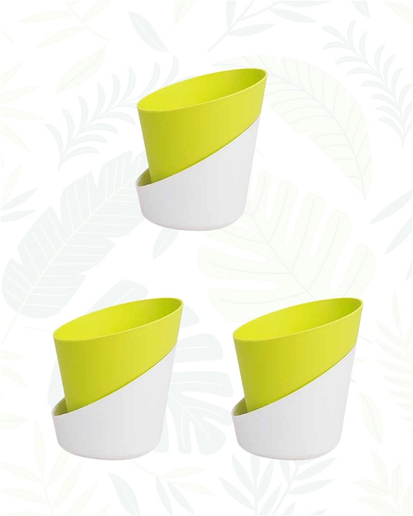 SET OF 3 SELF-WATERING ATLANTIS PLANTERS- 4 In - 4 Inch, Yellow & White