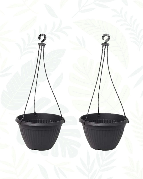SET OF 2 BELLO HANGING PLANTER WITH PLATE- 7  In - Black