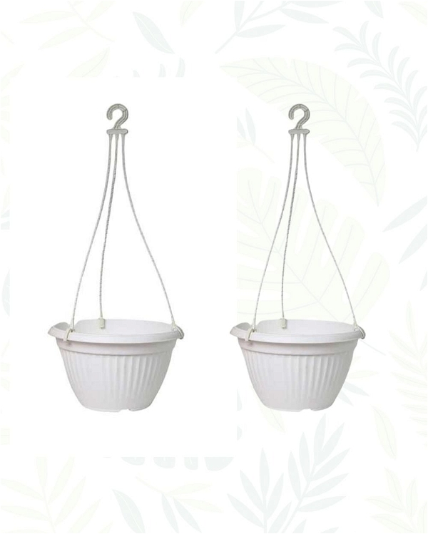 SET OF 2 BELLO HANGING PLANTER WITH PLATE- 7  In - White