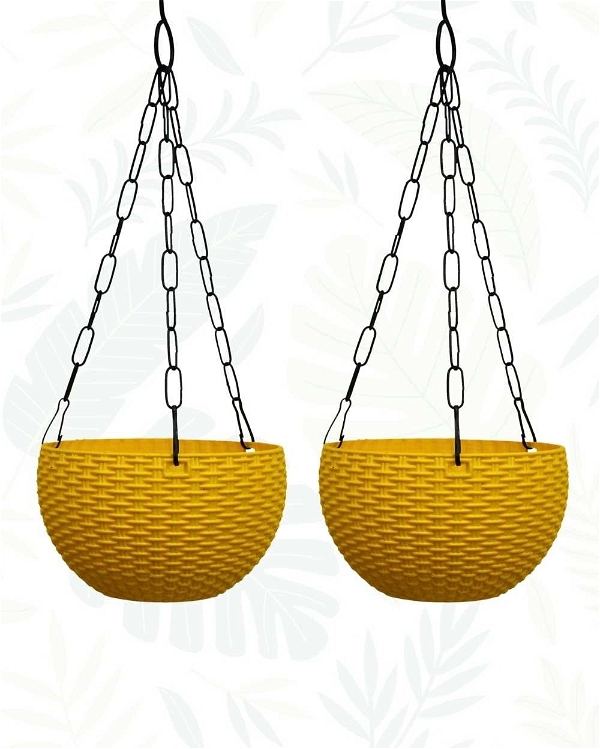 SET OF 2  E-SERIES EURO BASKET WITH IRON CHAIN - 8 INCH, YELLOW